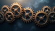 © AltisArt - Close-up of interconnected bronze gears with intricate teeth, set against a dark industrial background, showcasing mechanical engineering and precision.