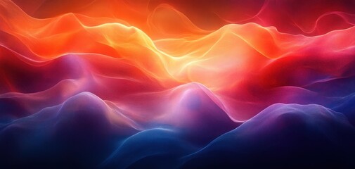 Poster - Glowing Abstract Gradient Background with Colorful Waves in Blue Pink Yellow on Dark Black Backdrop