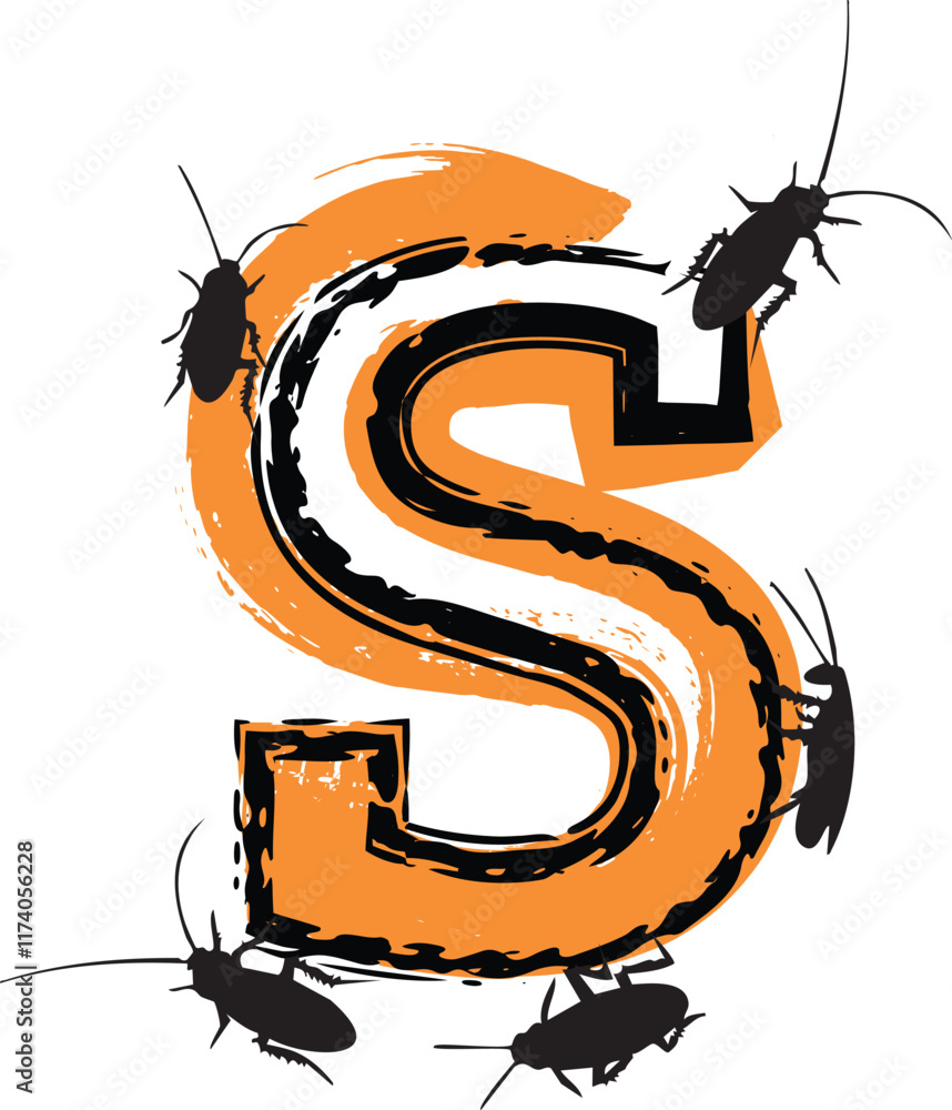 Letter S filled with cockroaches and bugs. Stock Vector | Adobe Stock