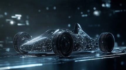 Wall Mural - Futuristic racing car, digital wireframe design.