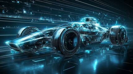 Wall Mural - Futuristic wireframe racecar speeding.