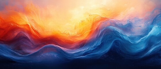 Aufkleber - Abstract Artwork Soft Gradient Waves Blue Orange Vibrant Dreamy Atmosphere Fluid Motion Color Blending