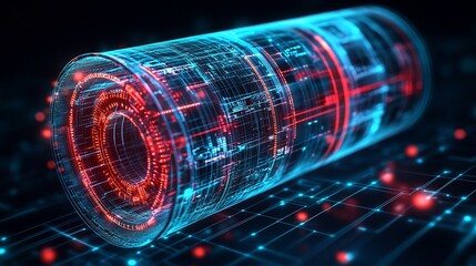 Wall Mural - Futuristic energy cylinder with digital interface.