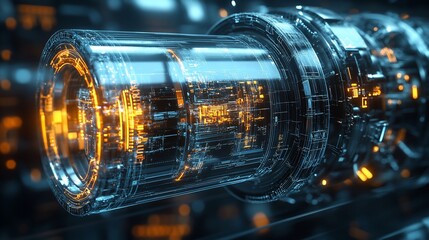 Wall Mural - Futuristic transparent cylinder with glowing internal circuitry.