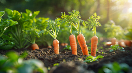 Canvas Print - Freshly grown carrots in vibrant garden amid lush greenery