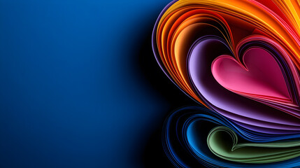 Wall Mural - A colorful heart made of paper is displayed on a blue background