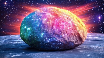Wall Mural - discover the mesmerizing beauty of a vibrant galaxy rock on moon surface with spectacular cosmic rai
