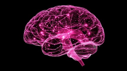 Wall Mural - Pink glowing human brain with neural network connections.