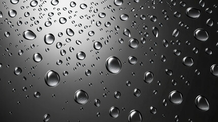 Gleaming water droplets on smooth black background