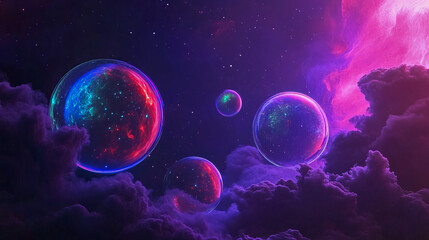 Wall Mural - Surreal cosmic bubbles in vibrant nebula