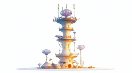 Wall Mural - futuristic tower in a dreamy landscape with colorful elements