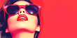 © Caseyjadew - Confident woman in vibrant sunglasses, red lipstick, and bold colors, modern fashion flair