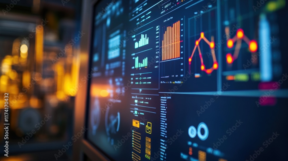 Control panel featuring various charts, graphs, and key performance ...