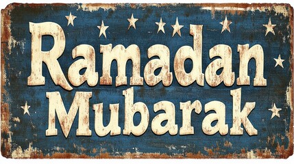 Sticker - Rustic vintage sign perfect for Ramadan greetings. Ideal for wall decor, social media posts, or printed cards. Evokes a nostalgic feel.