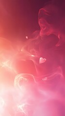 Wall Mural - a soft gradient from blush pink to rose red, with glowing heart-shaped accents and empty space for t