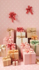 Various sizes handmade gift boxes on polka dot backdrop, paper,cardboard