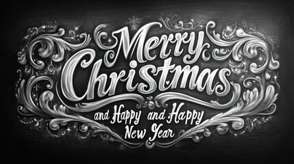 Chalk-style Merry Christmas and Happy New Year design. Ideal for holiday cards, social media posts, or website banners.