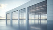© 沈军 贡 - A large white hangar with glass windows, a modern and clean exterior design, clear skies above