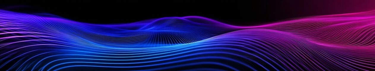 Leinwandbilder - Abstract Colorful Wavy Lines Pattern in Gradient Blue and Pink on Black Background : Generative AI