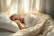 © mobile - Serene Bedroom Scene with Middle-aged Man Sleeping Peacefully on Pillow in Soft Natural Light