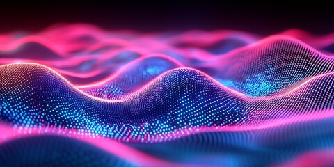 Poster - Digital Neon Waveform Art with Futuristic 3D Visualization Effects : Generative AI