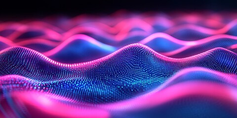 Poster - Dynamic Abstract Neon Wave Background with 3D Digital Flow Effect : Generative AI