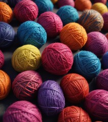 Vibrant yarn balls, assorted colors, close-up, bright, wool, close up