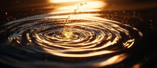 Leinwandbilder - Golden Sunlight Reflecting in Water Ripple Sparkling Liquid Splashing : Generative AI
