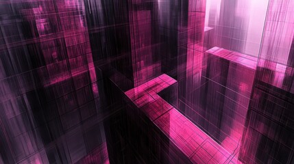Wall Mural - abstract pink and black 3d structures resembling a futuristic cityscape or cyberspace. ideal for bac