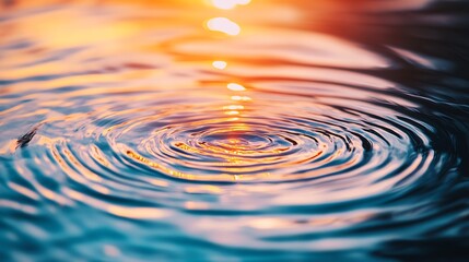 Poster - Beautiful Rippling Water Surface at Sunset with Warm Reflections : Generative AI