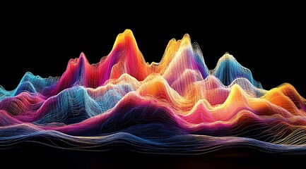 Fototapete - Dynamic Colorful 3D Ridges with Neon Light Effects in Digital Rendering : Generative AI