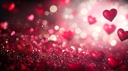 Fototapete - Enchanting Red Hearts With Glitter on Dreamy Background for Valentine's Day Holiday and Romantic Occasions : Generative AI
