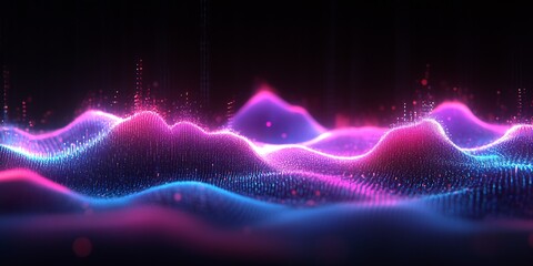 Poster - Digital 3D Art of Neon Waves and Particles in a Futuristic Abstract Landscape : Generative AI