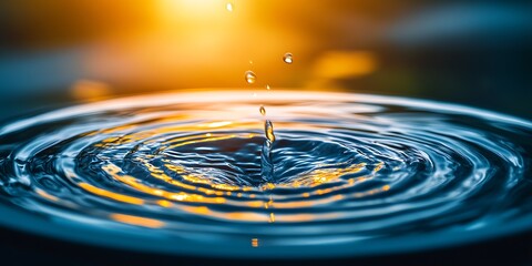 Aufkleber - Water Droplet Artistry with Reflective Ripples and Sunset Glow : Generative AI