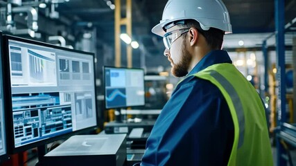 Wall Mural - engineers use advanced tools to integrate intelligent features into factory production workflows