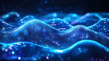 Fototapete - Innovative Blue Neon Wave Pattern Digital Texture with Tech Glow Effects : Generative AI
