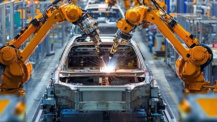 Wall Mural - senior engineers implement smart factory solutions to optimize automated workflows