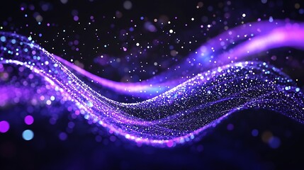Poster - Radiant Purple and Pink Fluid Wave Design with Shimmering Particle Effects : Generative AI