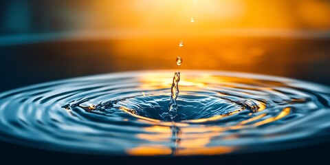 Leinwandbilder - Mesmerizing Water Drop Splash with Sunset Reflections : Generative AI