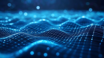 Abstract technology background features a striking shade of blue with a white line square crosswave overlay, creating a visually captivating 