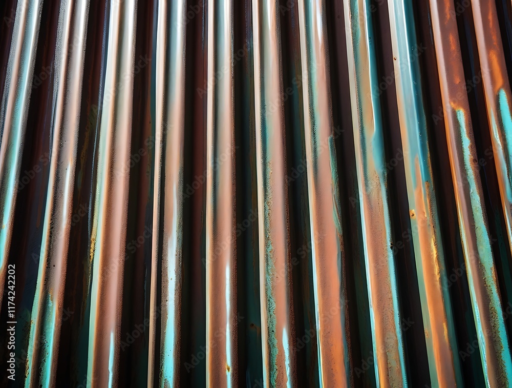 Rustic Metal Texture Featuring Weathered Corrugated Patterns, Oxidation ...