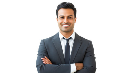 Wall Mural - professional indian male businessman with smiling face isolated on white background