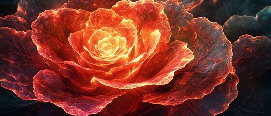 Wall Mural - Fiery rose blossom, dark background, fantasy art, design