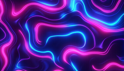 Wall Mural - Neon Fluid Abstract Background with Pink and Blue Glowing Waves