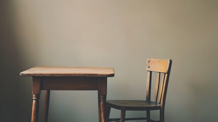 Aufkleber - Rustic wooden table and chair against a neutral background for aesthetic home decor or vintage interior design themes
