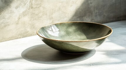 Poster - Elegant ceramic serving bowl on a minimalist surface with natural light highlighting its texture and shape.