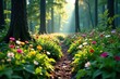 © Withun - Dappled forest floor with wildflowers and ferns, floor, wildflowers, plants