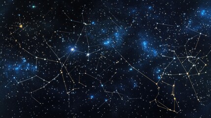 Aufkleber - Abstract Night Sky with Constellations Stars and Galaxy Elements in a Dark Blue Background for Cosmic Themed Designs and Illustrations