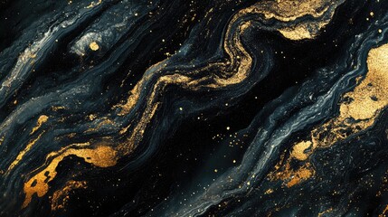Leinwandbilder - Elegant Abstract Cosmic Background Featuring Rich Black and Deep Gold Textures in Fluid Patterns