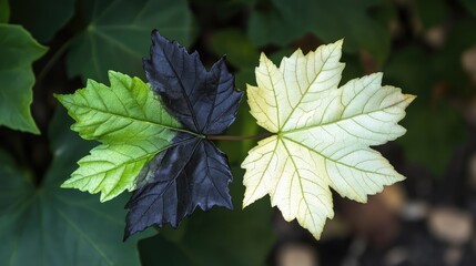 Leinwandbilder - Contrasting colors of a leaf showcasing dark green and light green sections highlighting nature's diversity and beauty.